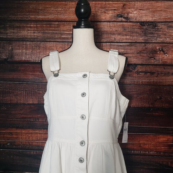 NWT American Eagle Outfitters Large White Denim Overall Dress Button Up Pockets - Picture 6 of 10